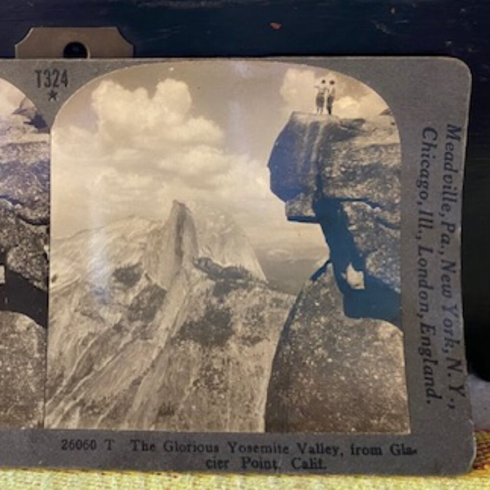 Folks at Glacier Point Half Dome Yosemite Valley CA Keystone Stereoview c1900